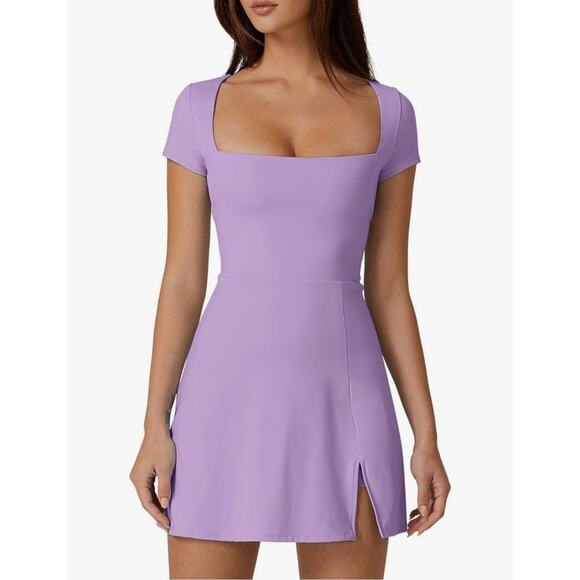 Tennis Dress for Women Square Neck Short Sleeve Skort w/ Pocket, XLarge Lavender - Picture 1 of 7